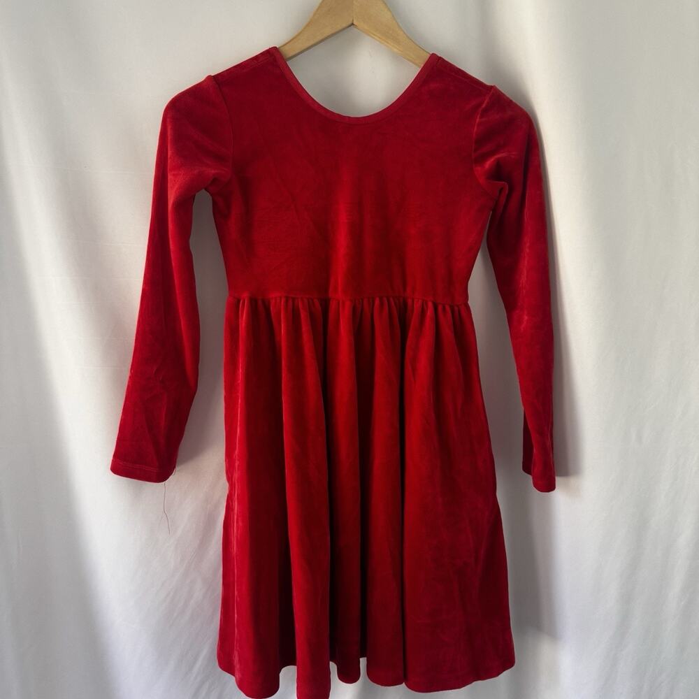 Hanna Andersson Red Velvet Long Sleeve Dress Pockets US 10/140 cm Holiday Flare